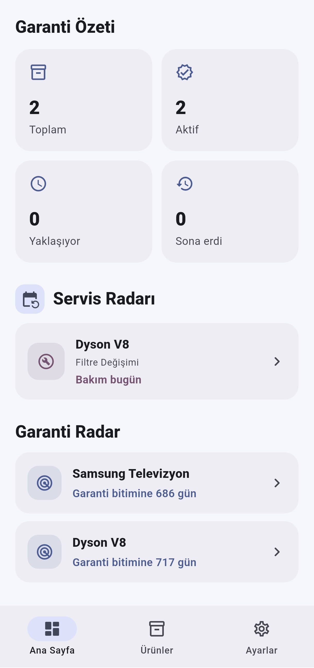 Garanti ve Servis Radarı ekranı