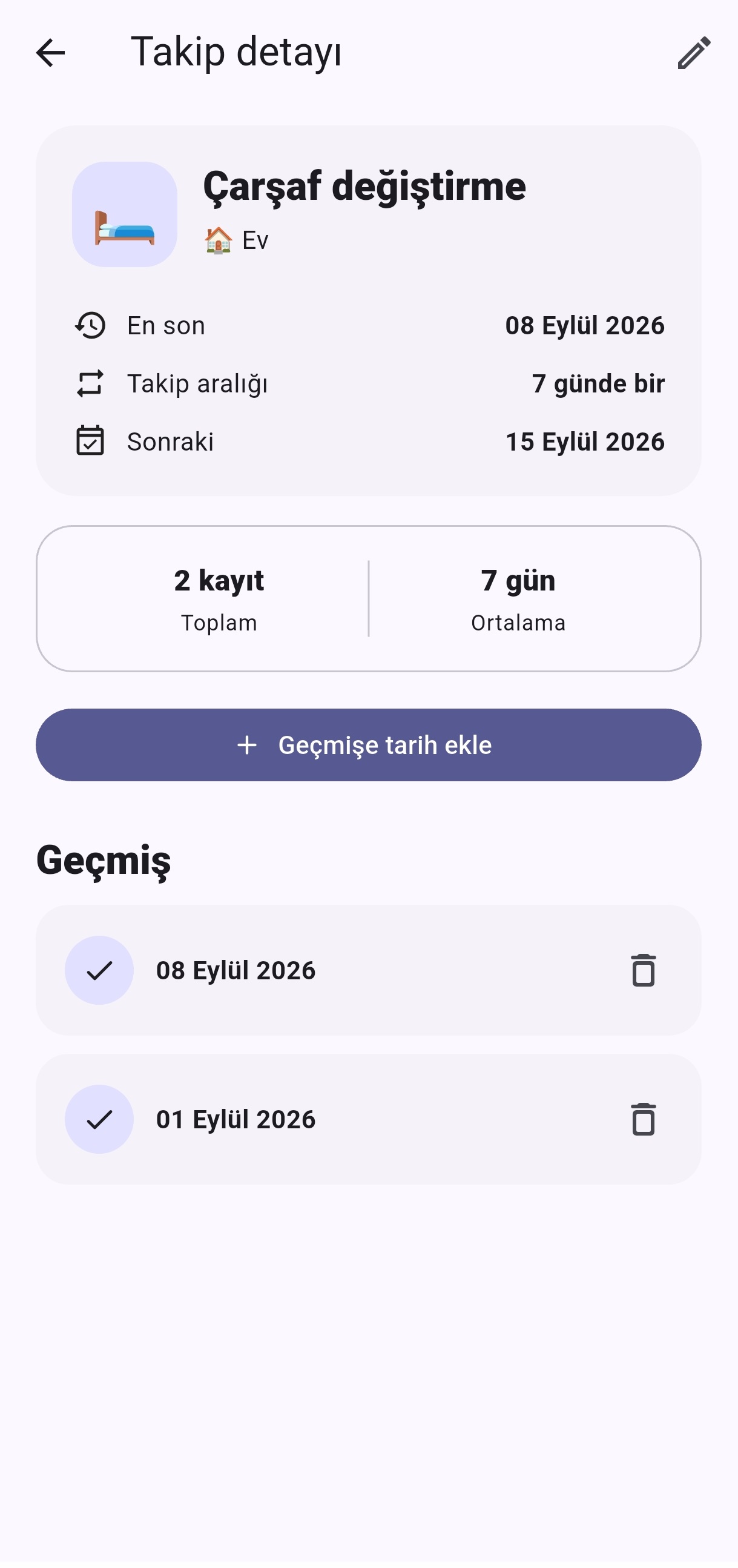 Son Ne Zaman? takip detay ekranı