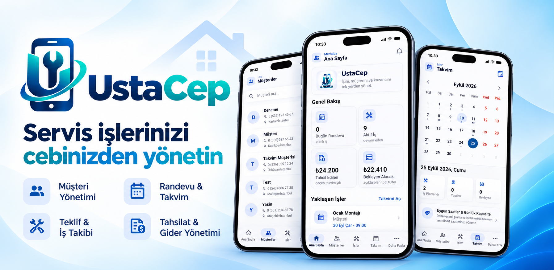 UstaCep servis ve iş yönetim uygulaması tanıtım bannerı